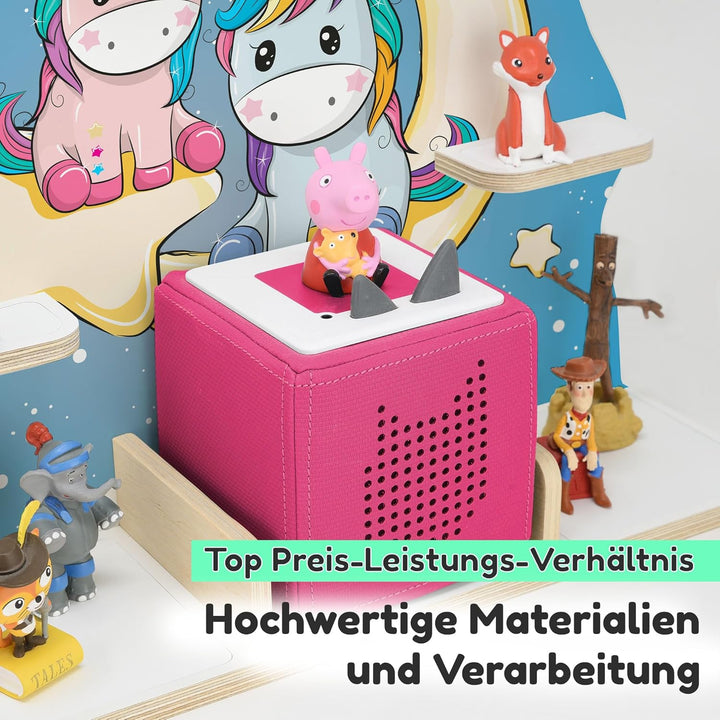 stadtecken Holzregal für Musikbox I Geeignet für die Toniebox und ca. 50 Tonies I Perfekte Tonie Auf