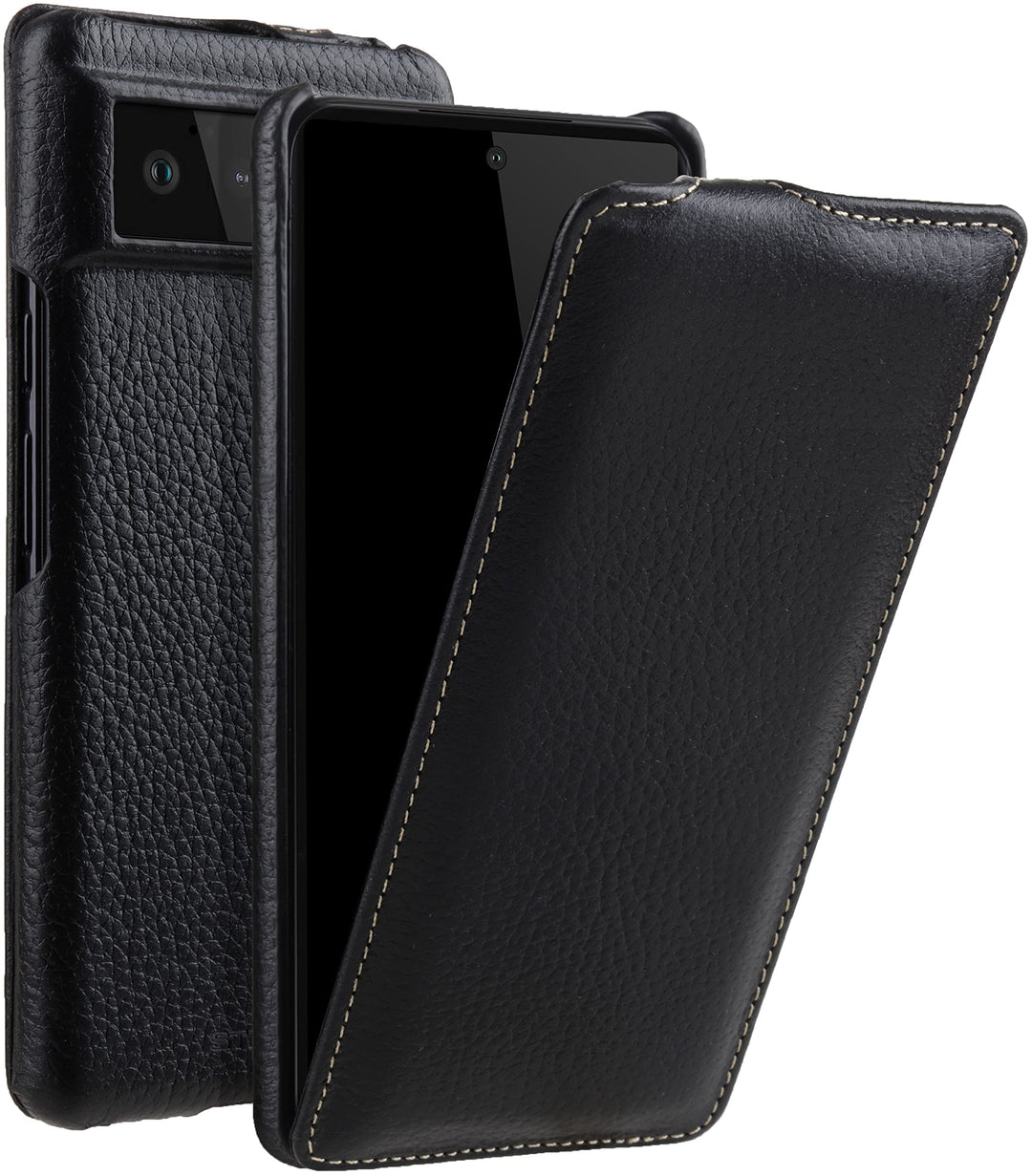 STILGUT UltraSlim kompatibel mit Google Pixel 6 Hülle - Pixel 6 Flip Case aus Leder, Klapphülle, Han