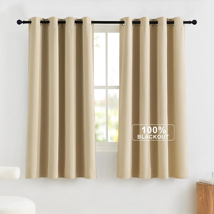 PONY DANCE Beige Blickdichte Vorhänge für Schlafzimmer Thermovorhang | 2er Set, H145 x B140 cm, Gard