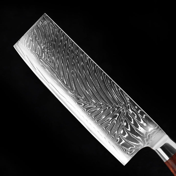 Nakiri Kochmesser Hackmesser Damastmesser 67-lagig geschmiedet, 15° V-Handschliff, ergonomischer Afz