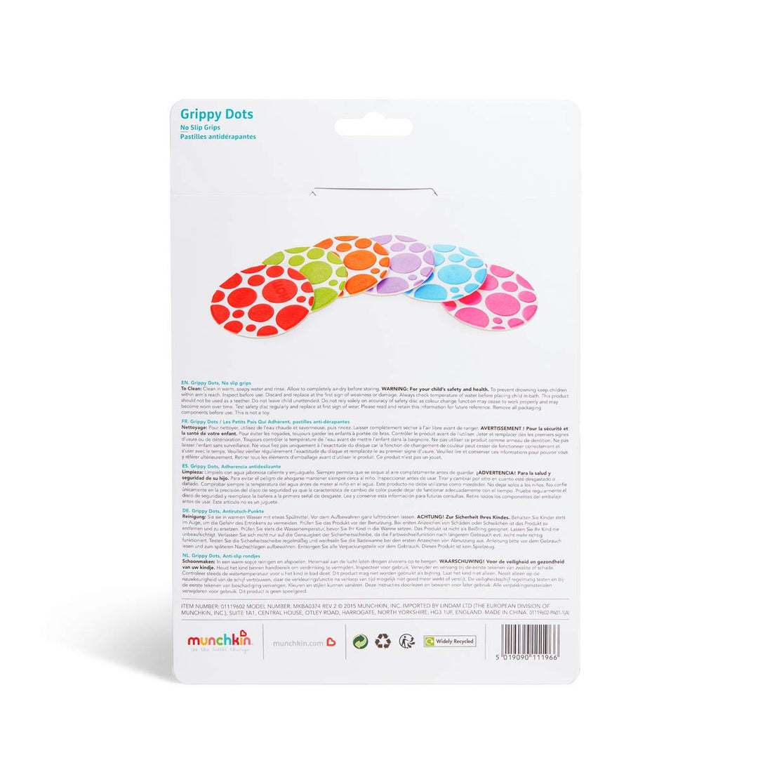 Munchkin Non-Slip Grippy Dots Bath Mat Hot Detection Technology, Pack of 6, Grippy Dots