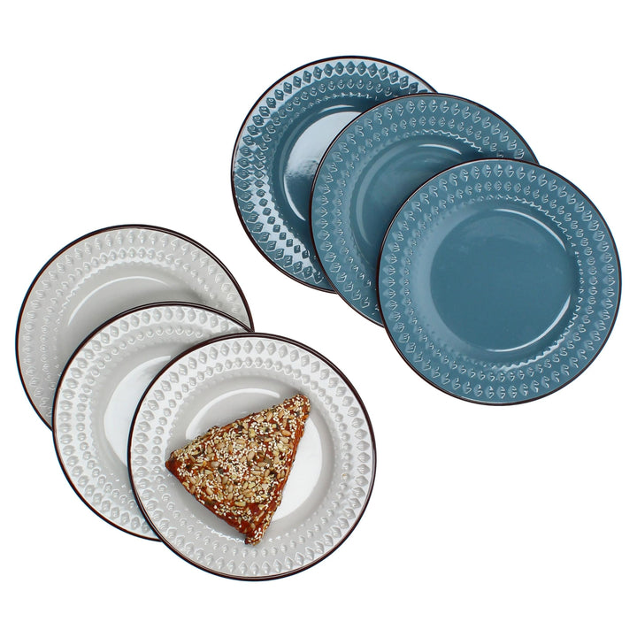 MamboCat Rome blau &amp; weiss 6er Set Kuchenteller I Ø 20,5cm I Steingut-Frühstücksteller mit Rauten-Re