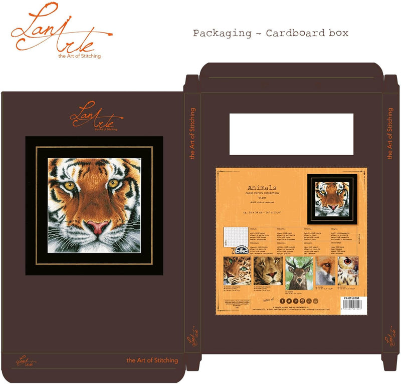 LANARTE PN Zählmusterpackung Tiger Aida Kreuzstichpackung, Baumwolle, Mehrfarbig, 35 x 34 x 0.3 cm,