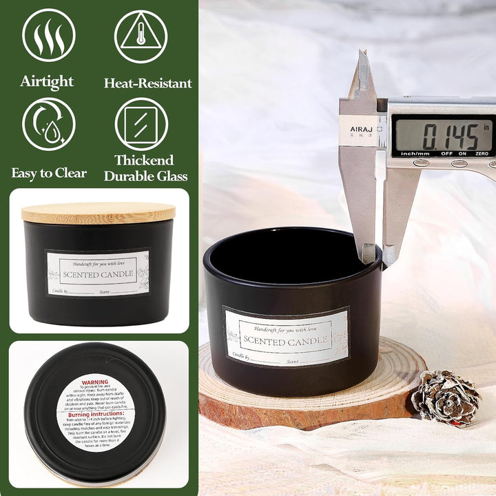 CONNOO 15 Stück 120ml Mattschwarze Glas-Kerzengläser mit luftdichten Bambusdeckeln zum Kerzenmachen,