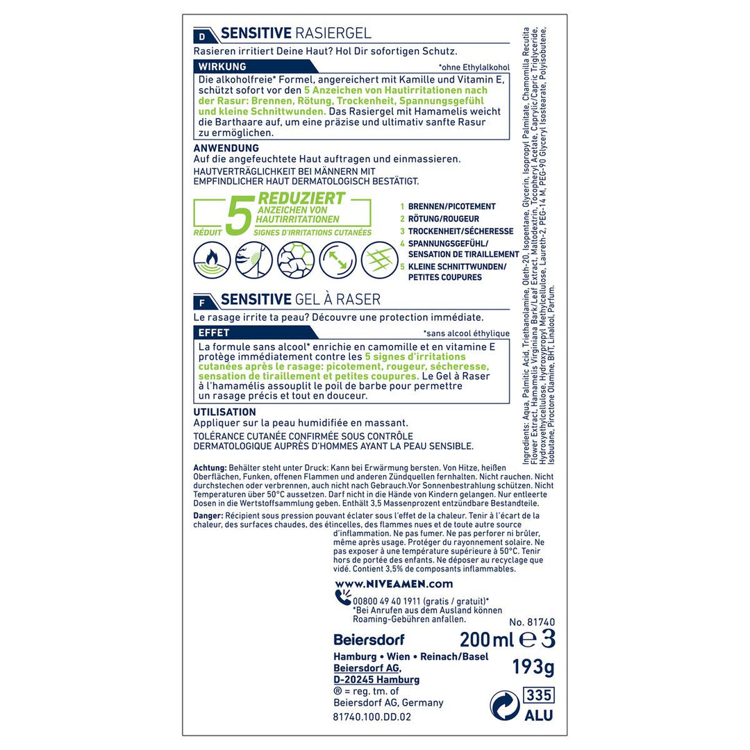 NIVEA MEN Sensitive Rasiergel im 6er Pack (6 x 200 ml), Rasiergel für eine glatte und sanfte Rasur,