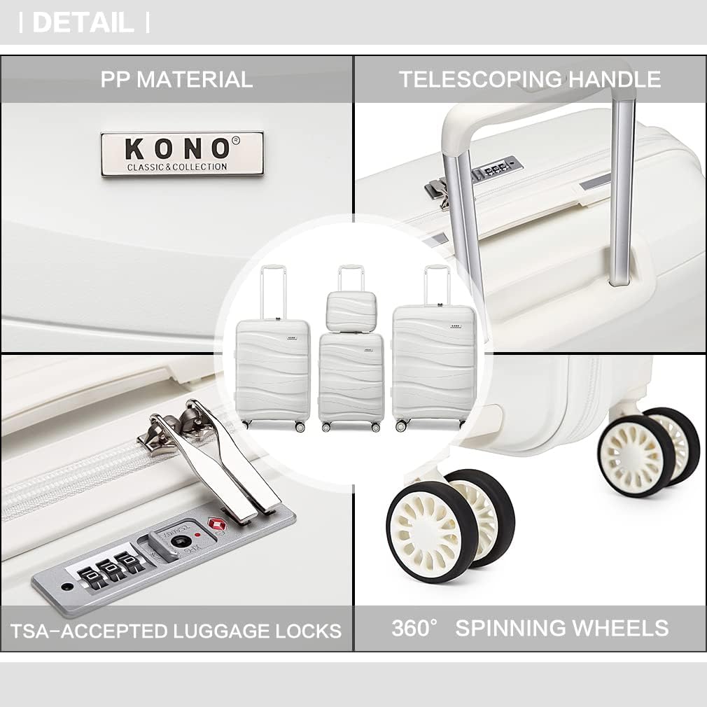KONO Koffer Trolleys Gepäcksets 4 Teilig Kofferset mit Beautycase Polypropylen Hartschalenkoffer Rei