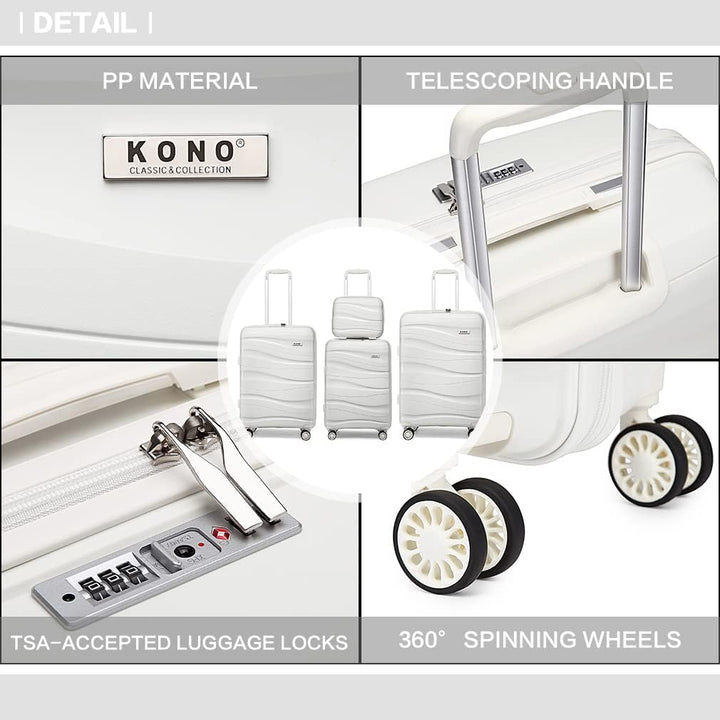 KONO Koffer Trolleys Gepäcksets 4 Teilig Kofferset mit Beautycase Polypropylen Hartschalenkoffer Rei