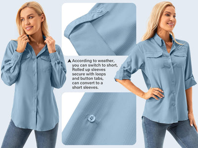 Asfixiado Damen Hemdbluse UV Shirt UPF 50+ Safari Kleidung Wanderbluse Damen Outdoor Cooling Quick D