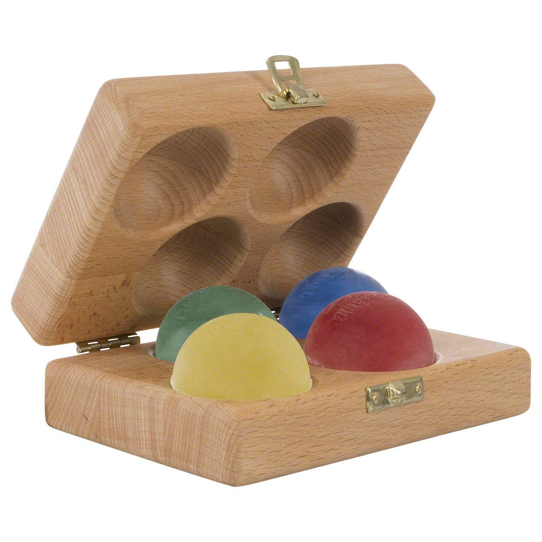 Sport-Tec Thera Band Handtrainer-Set Fingertrainer Antistressball, 4 Stärken inkl. Holzbox