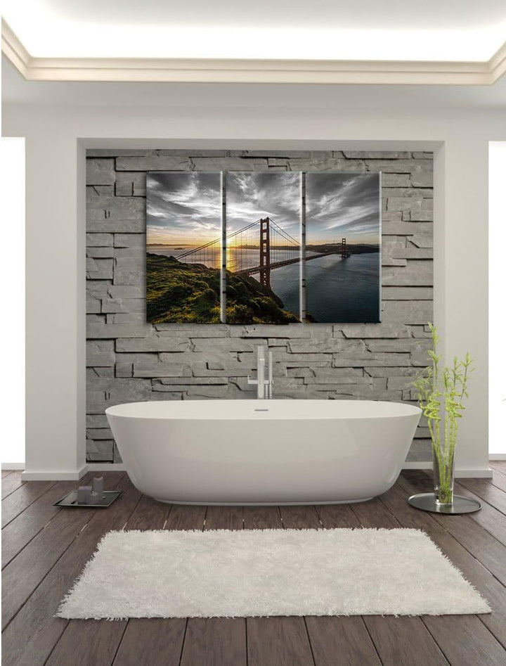 Pixxprint Golden Gate Bridge als Leinwandbild/Grösse: 3 Teilig (120x80 cm) cm/Wandbild/Kunstdruck/fe