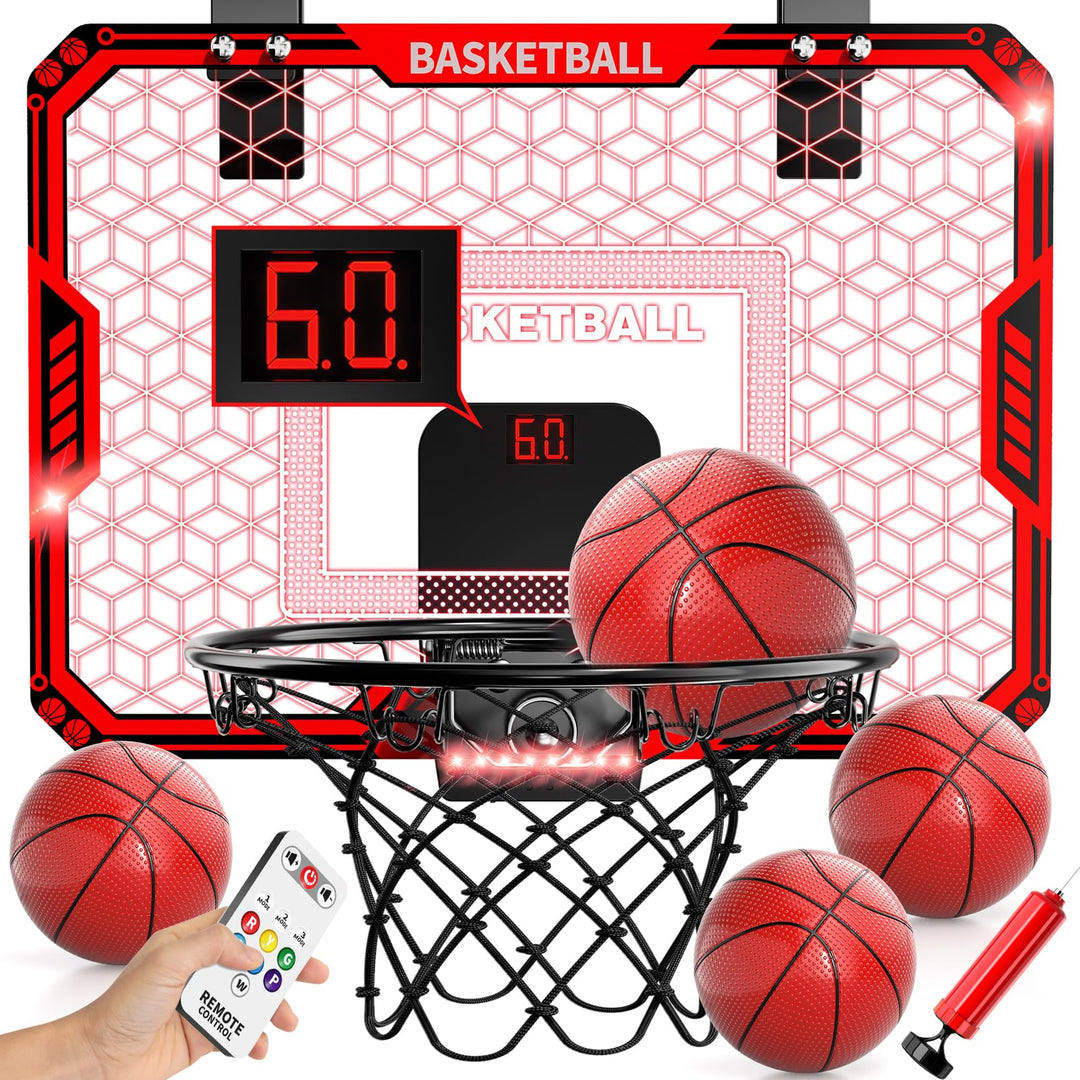 Mini-Basketballkorb für Tür mit elektronischer Anzeigetafel, 7-Farben-LED-Backboard &amp; Fernbedienung,