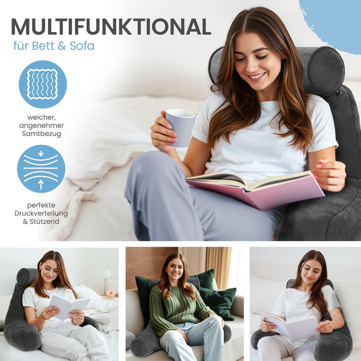 maxVitalis Rückenkissen, Lesekissen für Bett und Sofa mit Armlehnen und Abnehmbarer Nackenrolle – Id