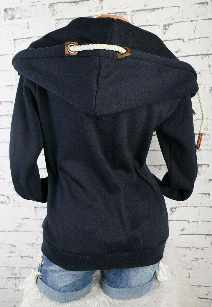VIN TE Damen Sweat Jacke XXL Kapuze Hoodie Übergangsjacke Fleece gefüttert schräger Reissverschluss