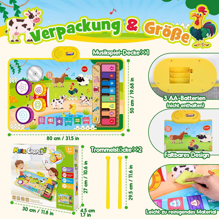 Dromlag 3 in 1 Musikmatte Kinderspielzeug 1 2 3 Jahre, Geschenk 1 Jahr Junge Mädchen 2 3 Jahre Spiel