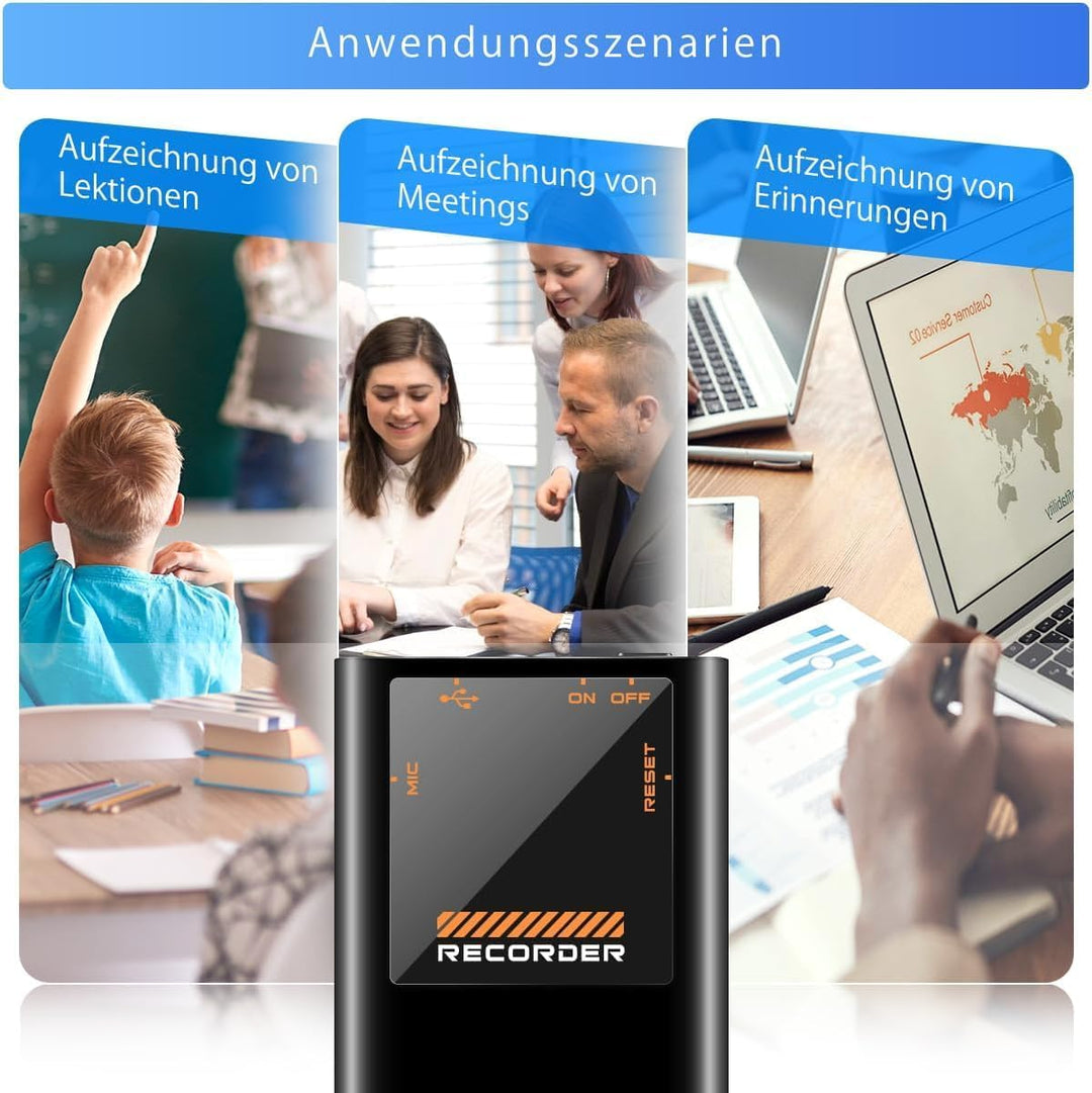 Mini Diktiergerät mit eingebautem Magnet,32GB Tragbares digitales Aufnahmegerät mit OTG-Anschluss, O