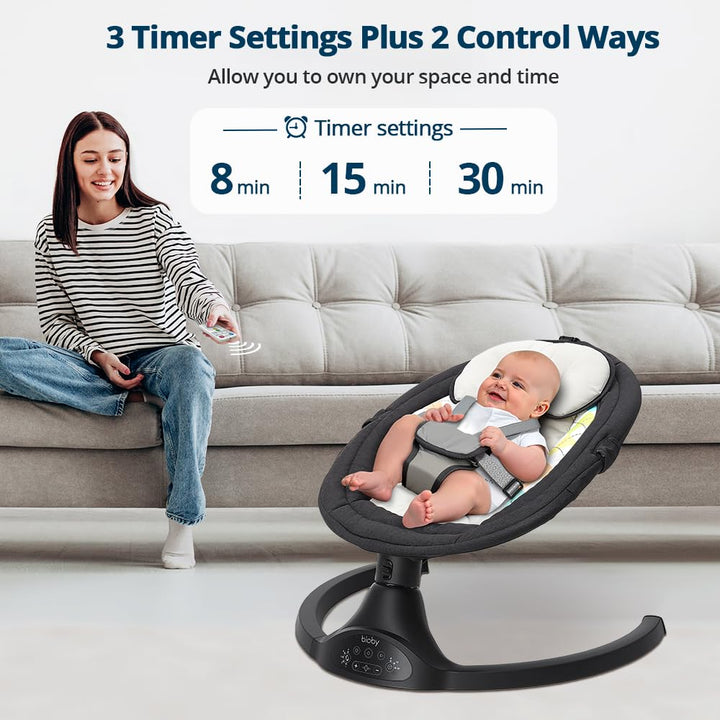 Bioby Elektrische Babywippe | Babyschaukel mit 5-Punkt-Gurt & 5 Schaukelmodi, Leicht & Sicher Wippe
