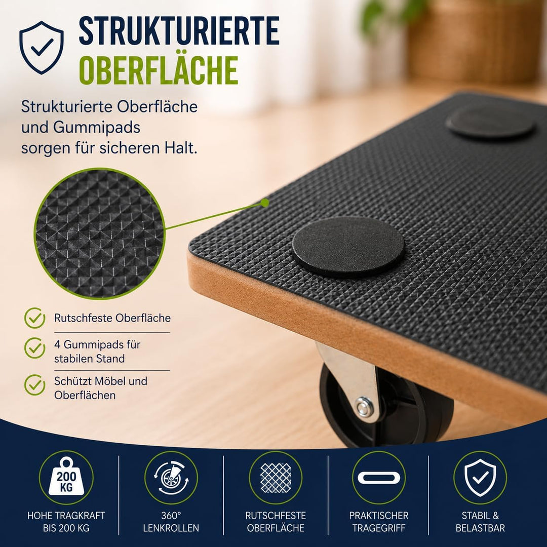 Transportroller 1er-Set bis 200kg - Möbelroller mit 360° Lenkrollen, rutschfest & robust - Transport
