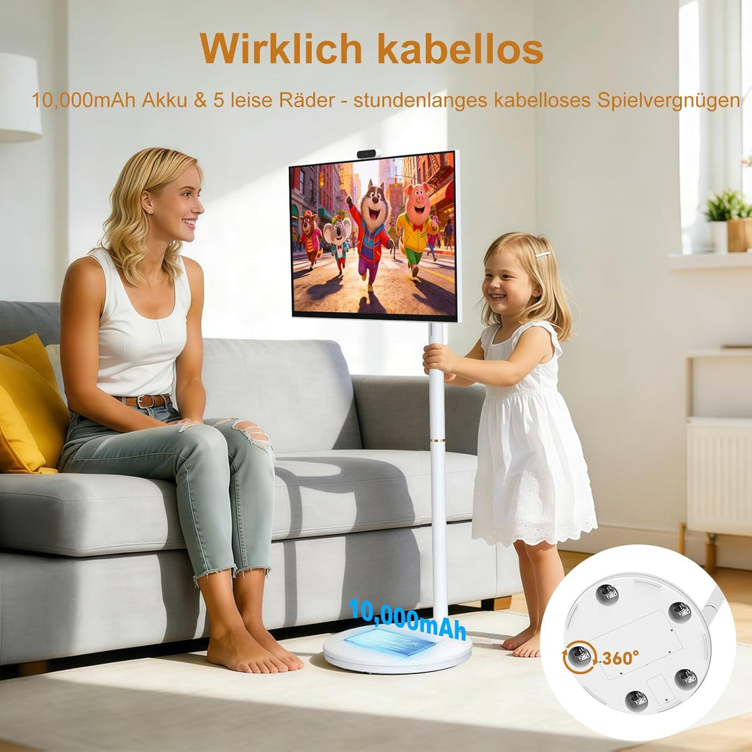 32 Zoll 4K Smart Portable TV | Touchscreen-Monitor auf Rädern | EDLA-Zertifiziert & Android 14 | 8+1