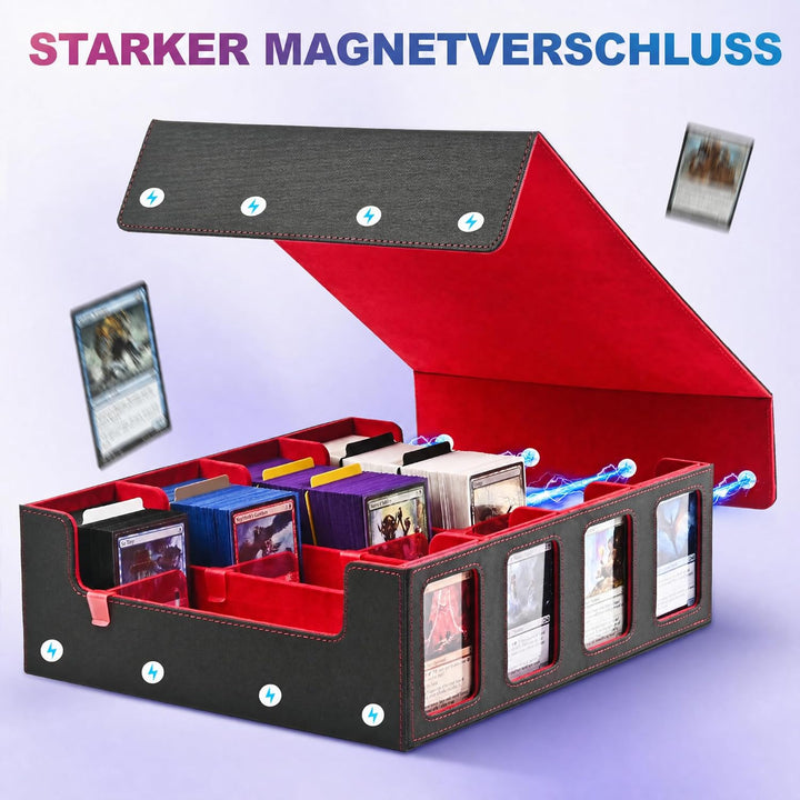 Trading Card Storage Box für Commander Display, 2400+ MTG Deck Box mit 4 Top Loaders, TCG Card Case