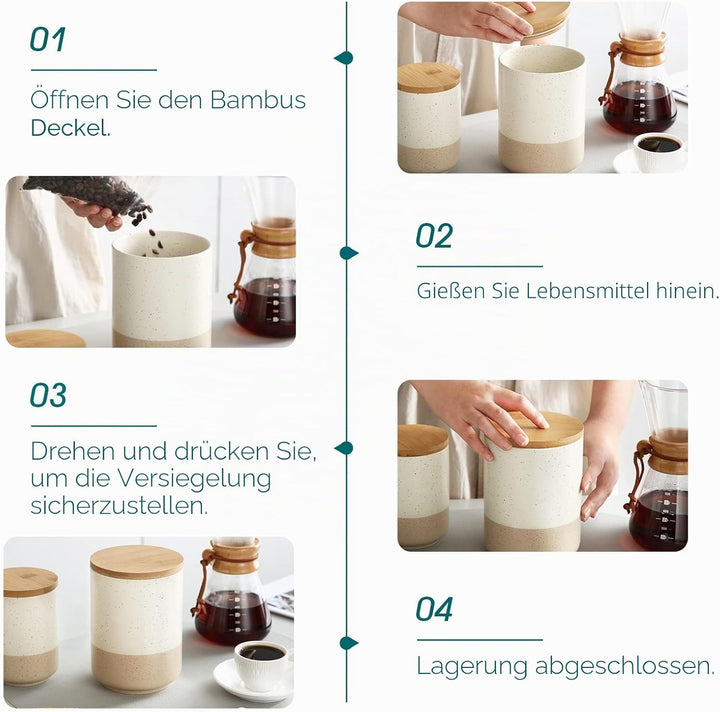vancasso Vorratsdosen Keramik mit Luftdichten Deckel, Vorratsbehälter 2200 ml/ 1120 ml/ 550 ml, Daue
