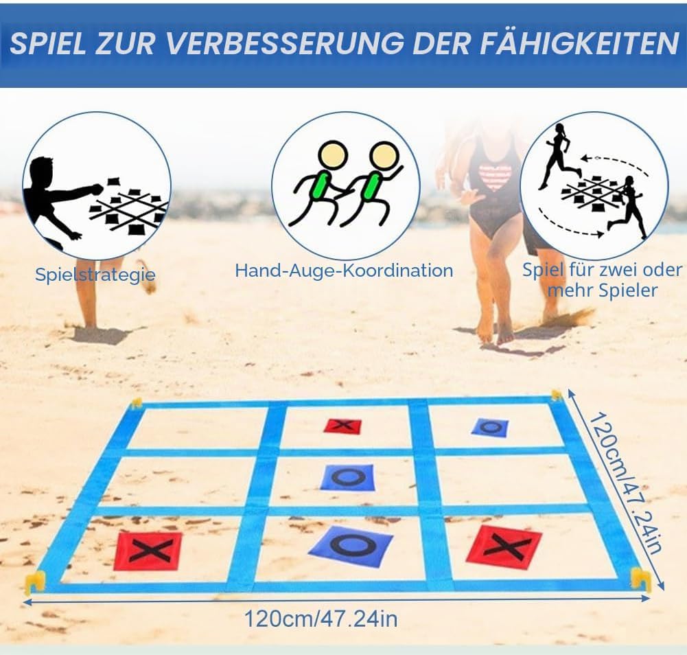Riesiges Tic Tac Toe, 1,2m x 1,2m Outdoor Spielset Wurfspiel mit 10 Cornhole Säckchen Erwachsene & K