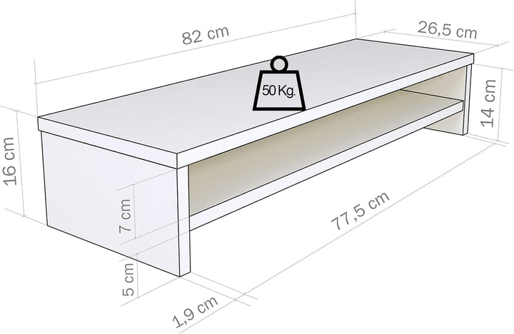 Henor, Monitorständer mit Mittelablage, TV-Bildschirmerhöhung, in FSC® Holz, 82 x 26,5 x 16 cm. Trag