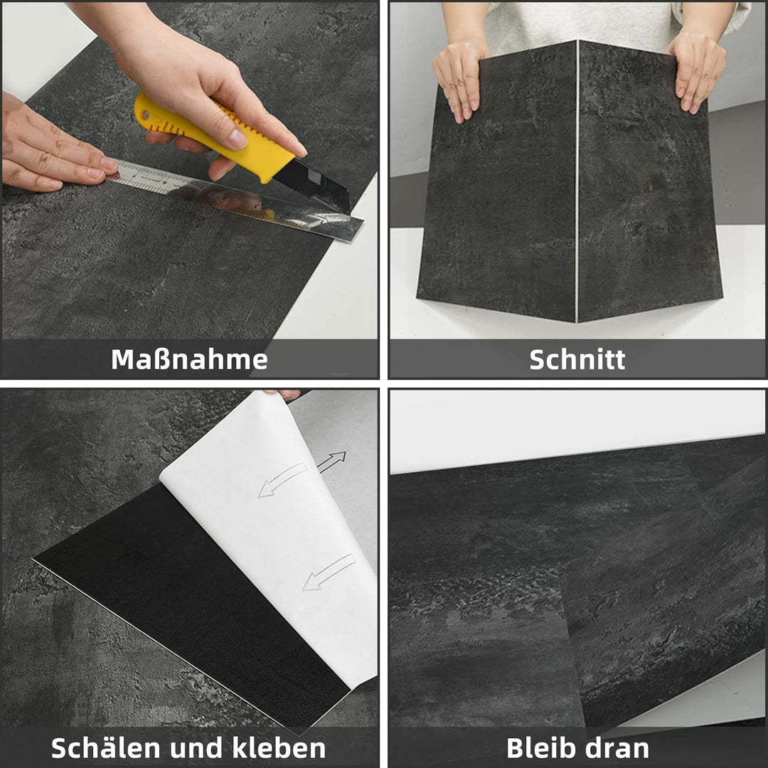 Mulgreat - PVC Bodenbelag - 12 Fliesen Selbstklebende Vinyl-Fliesen - Vinylboden - Betoneffekt - Vin