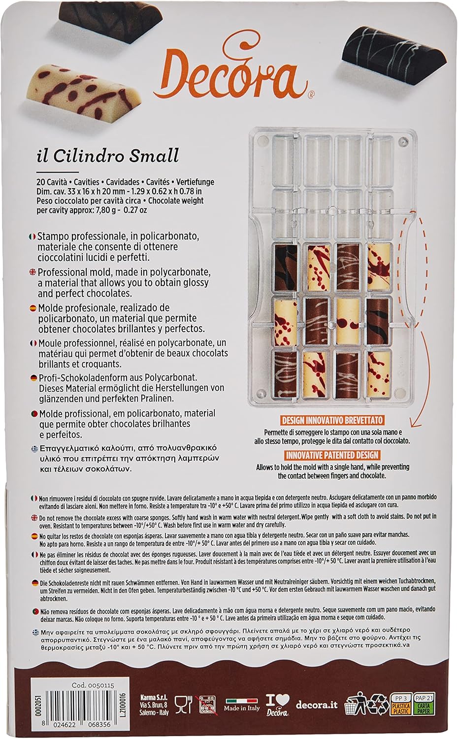 Decora 0050115 SCHOKOLADENFORM KLEINE Zylinder 33 X 16 X 20 h MM 200X120X22MM, Polycarbonate, Klar,