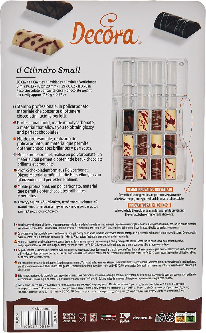 Decora 0050115 SCHOKOLADENFORM KLEINE Zylinder 33 X 16 X 20 h MM 200X120X22MM, Polycarbonate, Klar,