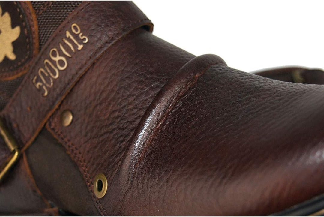 COWSDELLA Herren Stiefel aus Leder Rindsleder mit Gummisohle Biker Motorrad Boots mit Reissverschlus