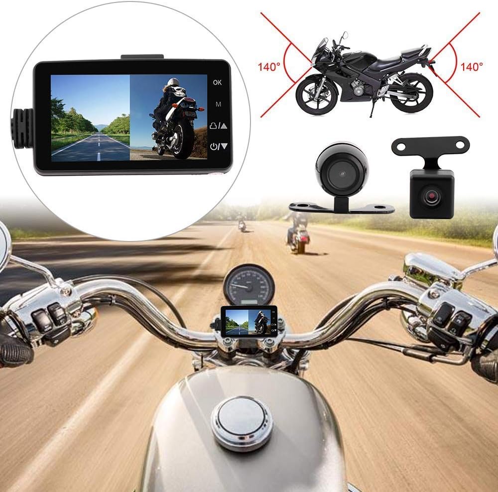 Riloer Motorrad-Rekorder, tragbare Kamera mit zwei Objektiven, wasserdichter 3-Zoll-HD-LCD-Videoreco