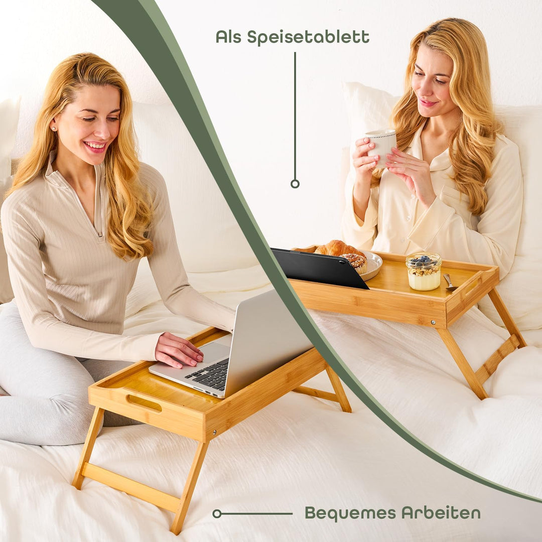 Blumtal Betttablett aus Bambus mit Holzstrebe für Tablets/Handys - Frühstückstablett fürs Bett - Bet