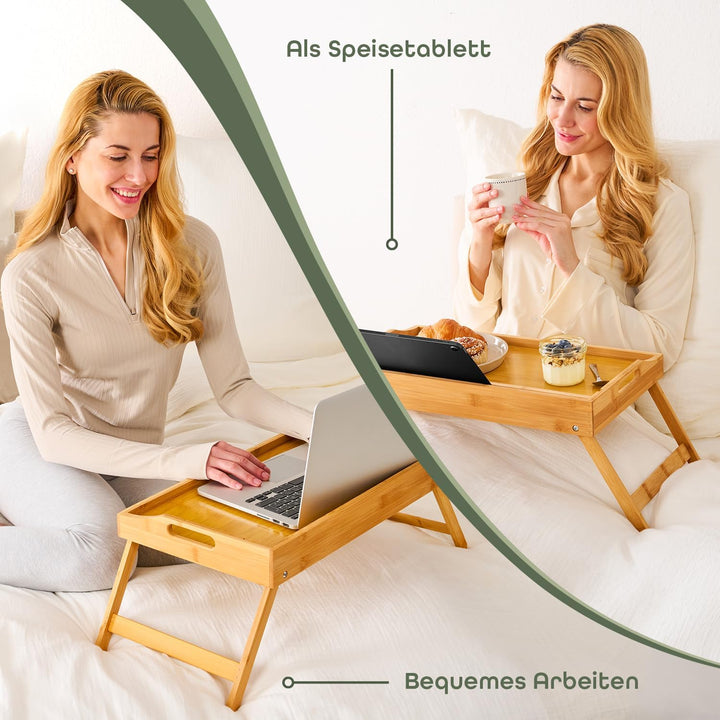 Blumtal Betttablett aus Bambus mit Holzstrebe für Tablets/Handys - Frühstückstablett fürs Bett - Bet