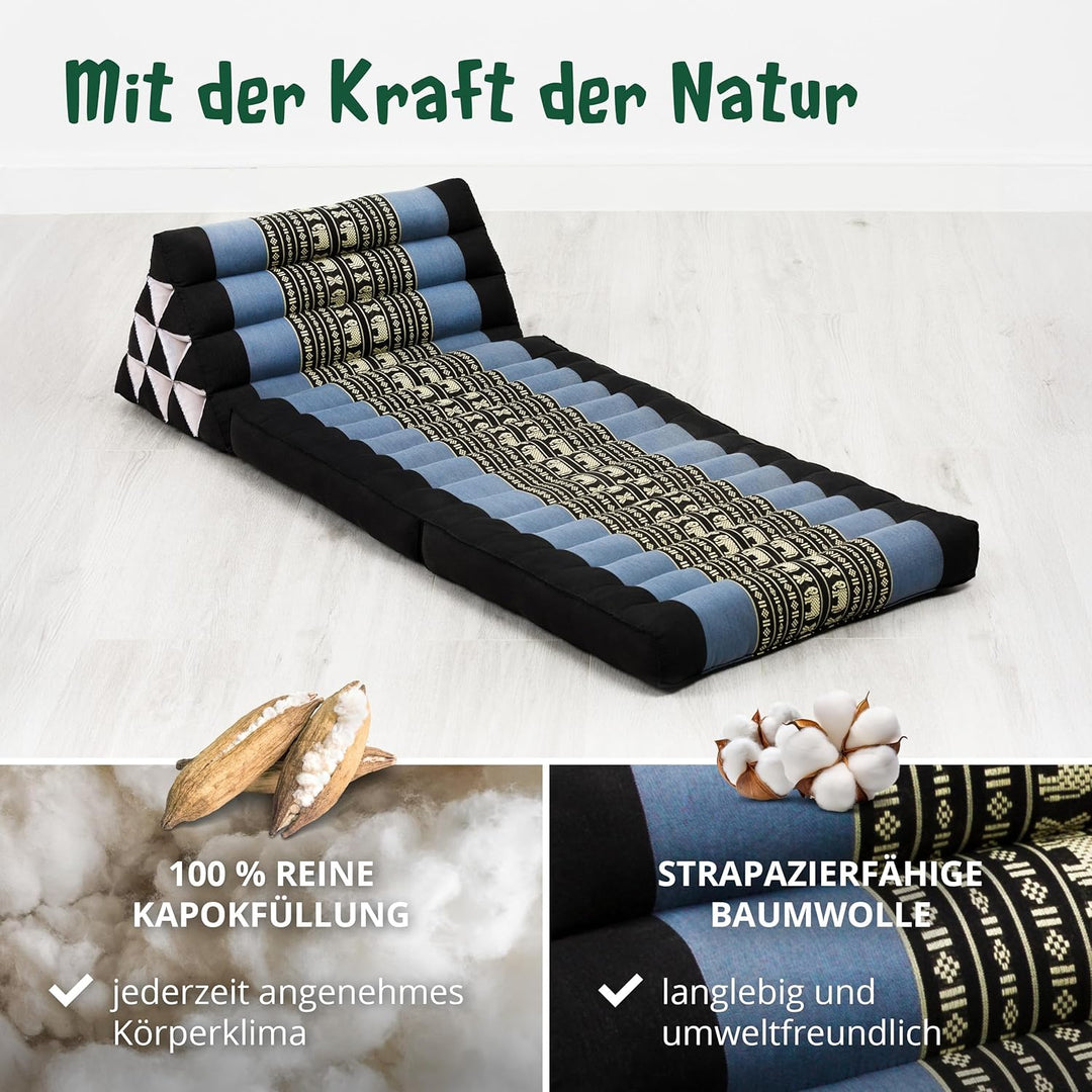 livasia Thaikissen mit 2 Auflagen - 120x50x8cm - Dreieckskissen mit Sitzkissen, Keilkissen mit Kapok