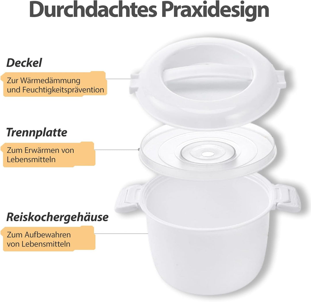 Reiskocher Mikrowelle, Tragbarer Mikrowellen Reiskocher, Mikrowellen Dampfgarer mit Reislöffel & Fil