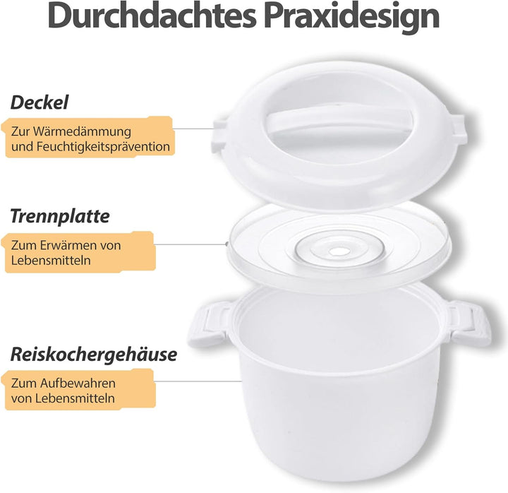 Reiskocher Mikrowelle, Tragbarer Mikrowellen Reiskocher, Mikrowellen Dampfgarer mit Reislöffel & Fil