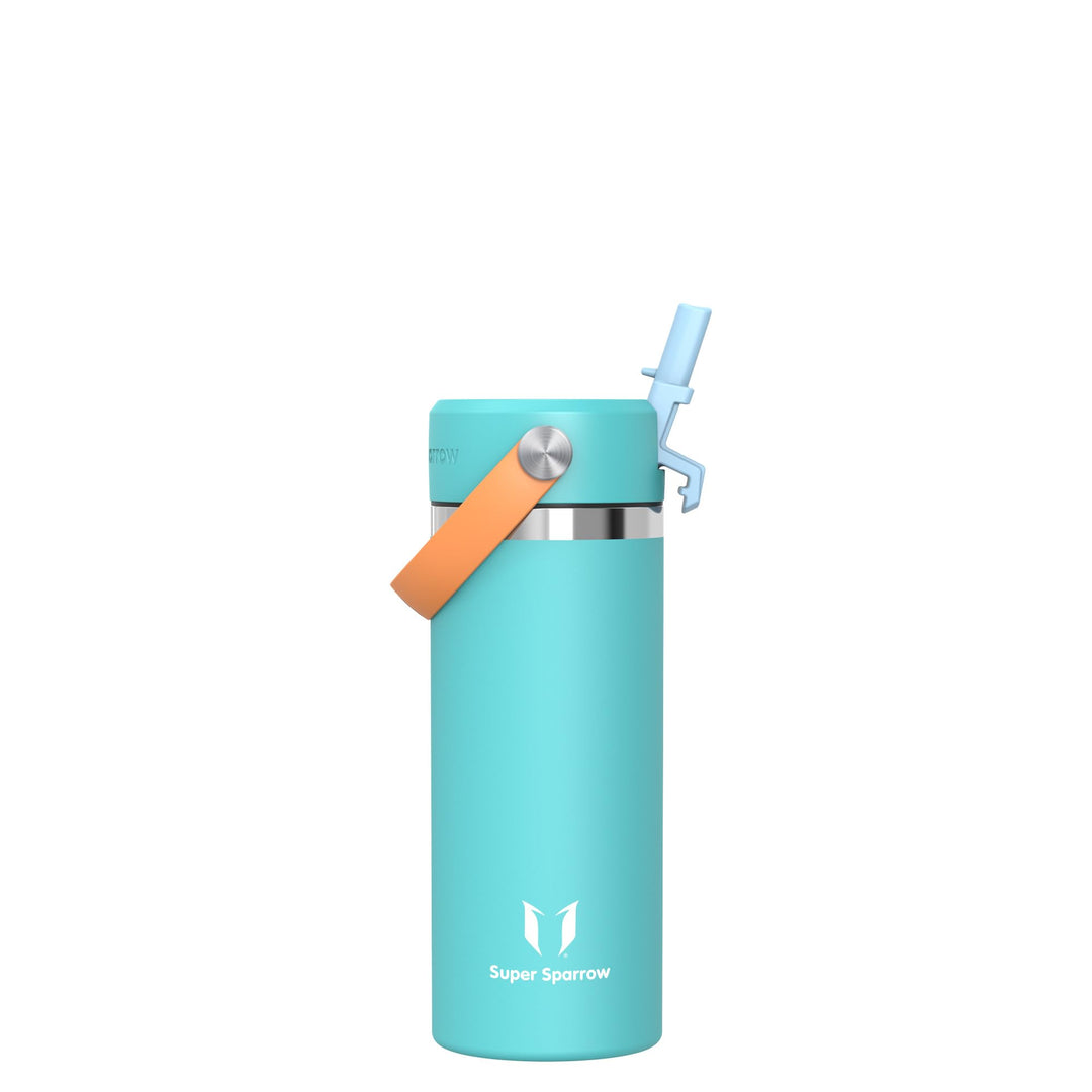 Sparrow Trinkflasche Edelstahl 500ml - Weiter Öffnung SwivelSip Thermosflasche mit Strohhalm - BPA-f