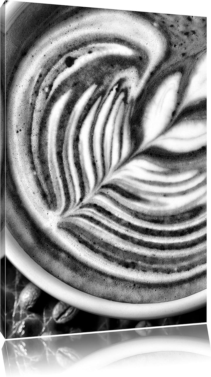 Pixxprint Monocrome, Edle Tasse Kaffee mit Schaumblatt, Format: 100x70 auf Leinwand, 100x70