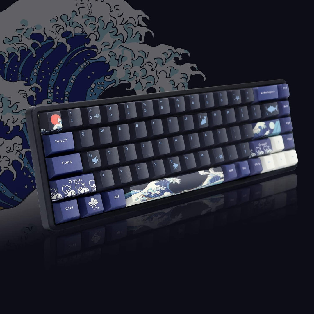 PBT Keycaps 60 Prozent, Great Wave Off Kanagawa Japanische Tastenkappen, DYE-Sub Custom Keycaps Set,