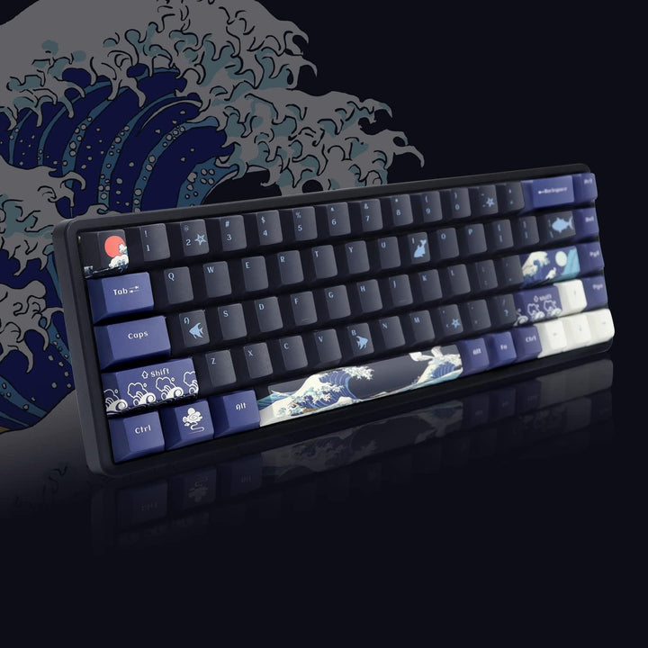 PBT Keycaps 60 Prozent, Great Wave Off Kanagawa Japanische Tastenkappen, DYE-Sub Custom Keycaps Set,