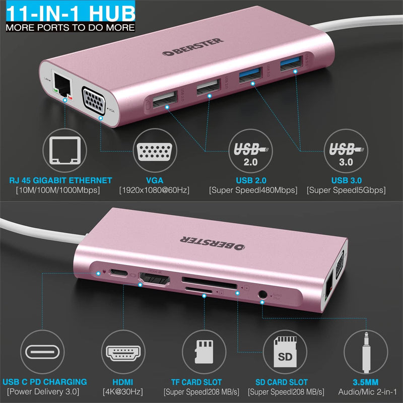 HOPDAY USB C Hub, 6 in 1 USB C Adapter für MacBook Air/Pro, Dual Display 4K HDMI Docking Station