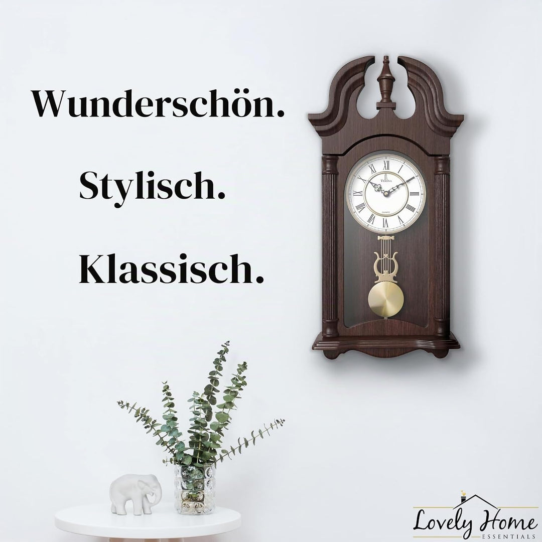 Pendel-Wanduhr batteriebetrieben – Hängende Grossvater-Wanduhr mit Pendel – Leise, Holzpendeluhr – H