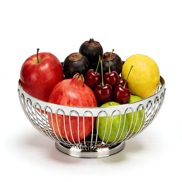 Tissting Obstschale Silber Edelstahl Obsttablett 20cm/22cm/24cm/26cm Runde Snack Gemüse Schale Europ