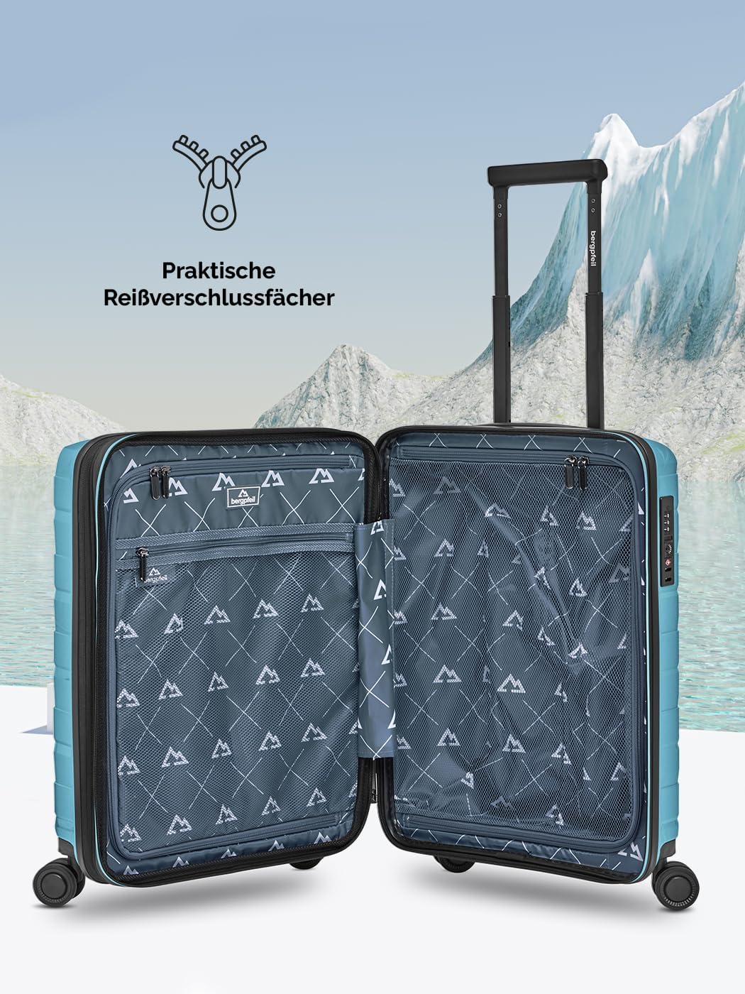 Bergpfeil Kleiner Hartschalen Kabinen-Koffer | Cabin-Trolley 40 x 22 x 55 cm aus hochwertigem Polypr