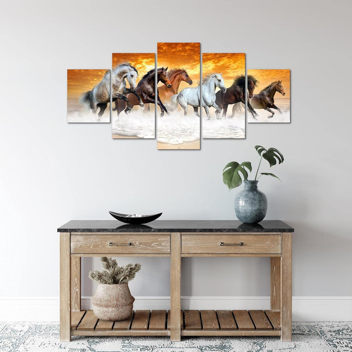 Runa Art Wandbilder Pferde 5 Teilig Bild auf Vlies Leinwand Deko Wohnzimmer Schlafzimmer Tiere Orang