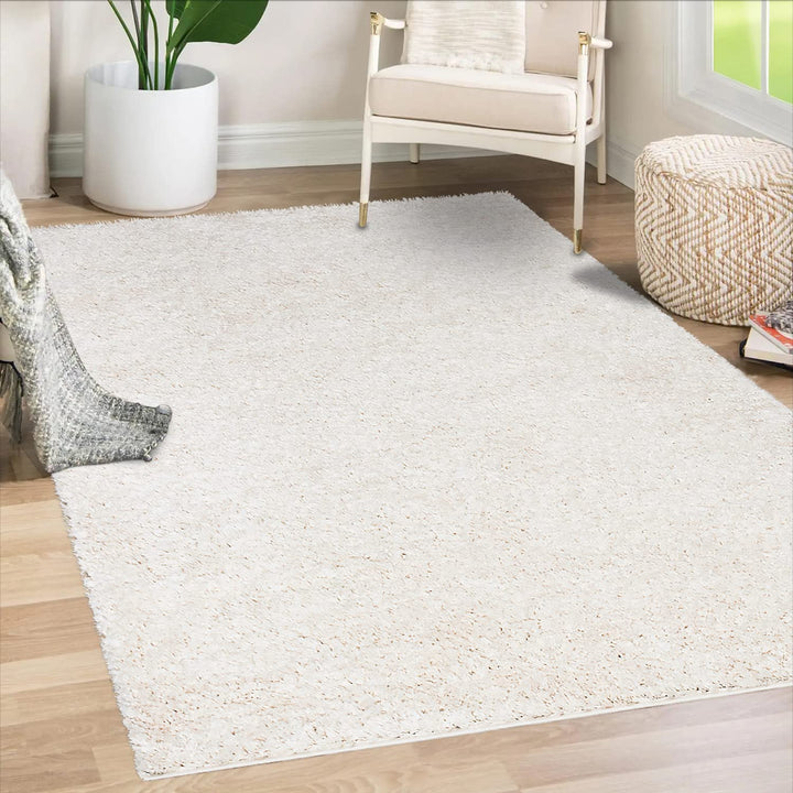 payé Teppich Wohnzimmer Hochflor Shaggy - 160x230cm - Creme Einfarbig Uni Flauschig Modern Boho Deko