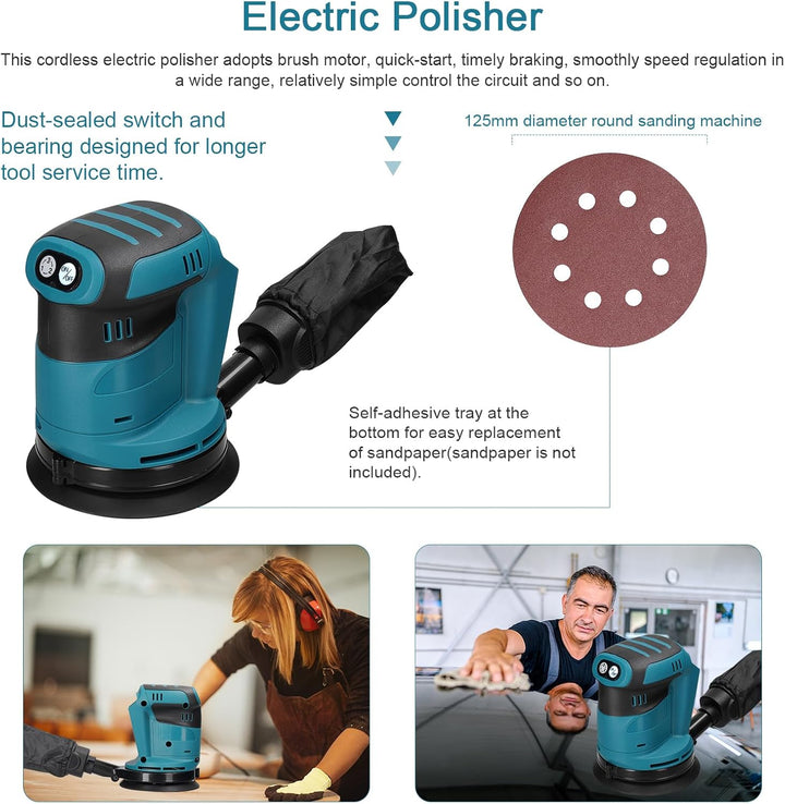 125 mm Bürstenmotor Akku-Exzenterschleifer Holzschleifer Elektroauto Polierer Multifunktionales Holz