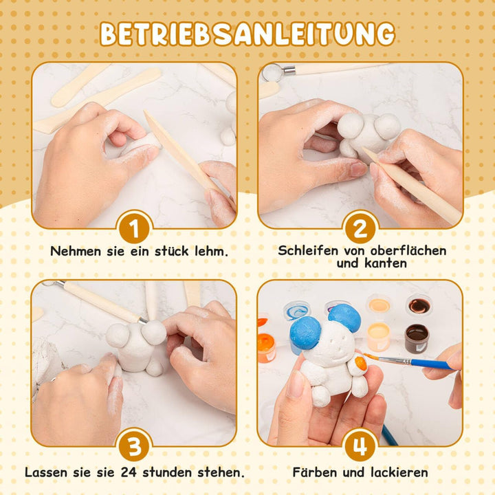 TOMMYHOME Ton Lufttrocknend für Anfänger,DIY-Set zum Töpfern für Kinder,Töpfer Set für Zuhause mit W