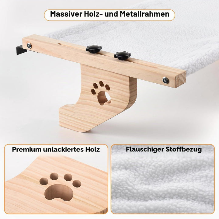 AMOSIJOY Katzenbank-Fensterstange, stabile Katzenhängematte, Fenstersitz mit Holz- und Metallrahmen