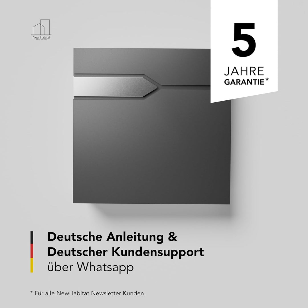 NewHabitat - Briefkasten Munich mit Zeitungsfach - Anthrazit RAL 7016 Ohne Gravur, Ohne Gravur